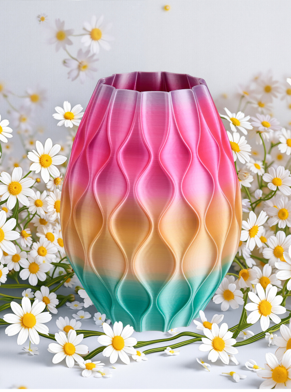 Vază imprimată 3D cu flori uscate și Baby's Breath, ornament hidroponic verde pentru living, decor de masă