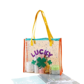 Geantă tote transparentă din PVC, tăiată cu laser, personalizabilă ca suvenir cadou, cu mâner
