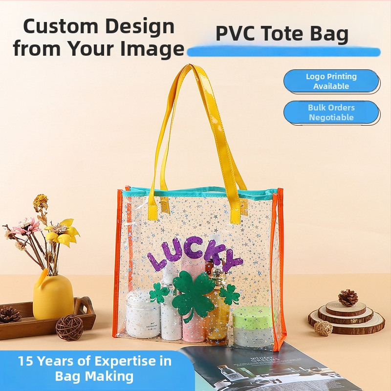 Geantă tote transparentă din PVC, tăiată cu laser, personalizabilă ca suvenir cadou, cu mâner