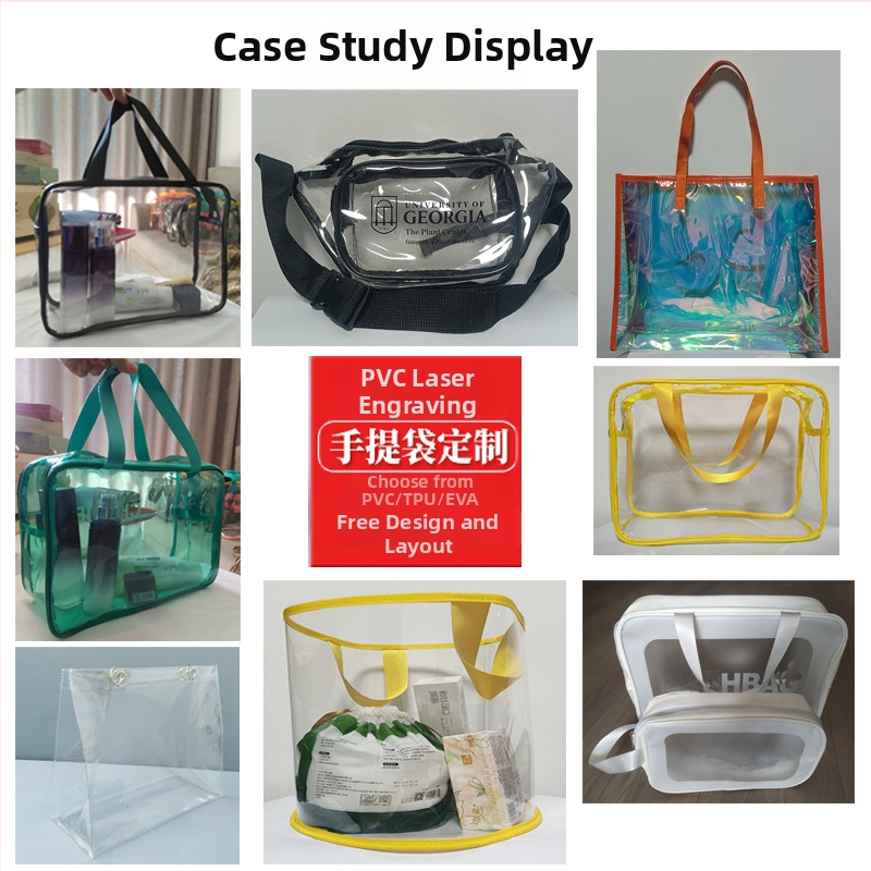 Geantă tote transparentă din PVC, tăiată cu laser, personalizabilă ca suvenir cadou, cu mâner