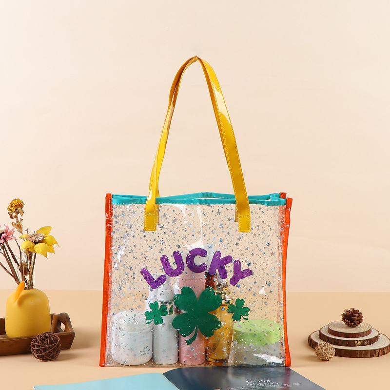 Geantă tote transparentă din PVC, tăiată cu laser, personalizabilă ca suvenir cadou, cu mâner