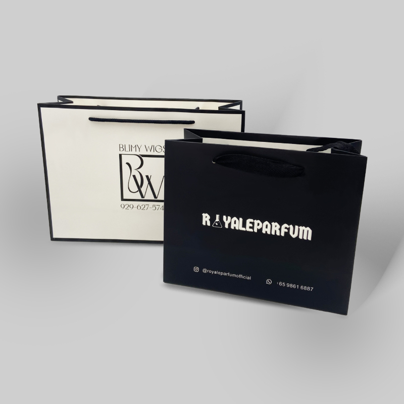 Geantă de hârtie personalizată cu mâner pentru vânzarea cu amănuntul a îmbrăcămintei – pungă de cadouri pentru cumpărături (21x16x8 cm)