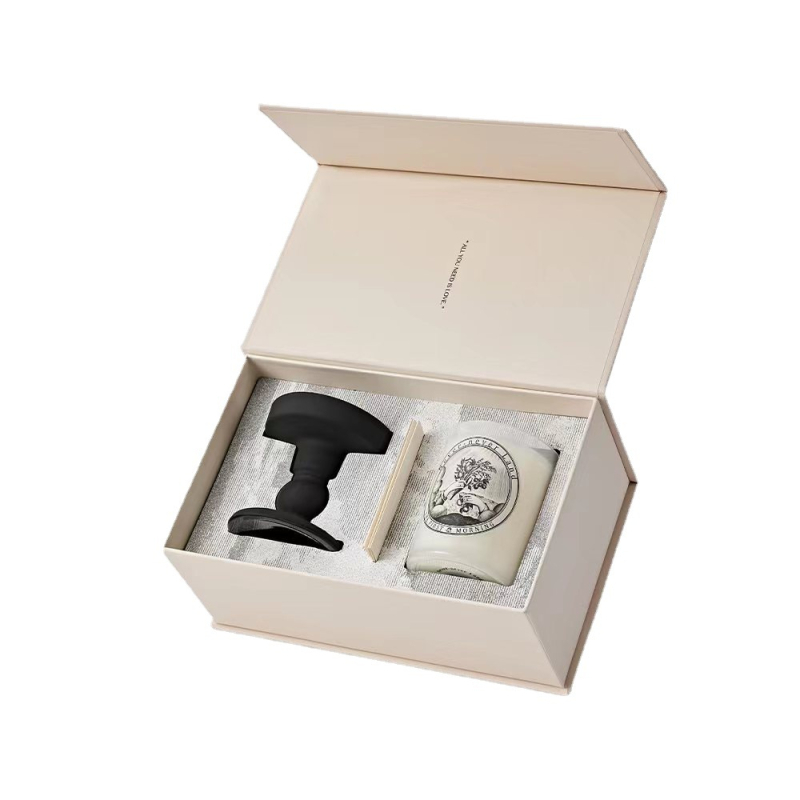 Cutie personalizabilă pentru ambalarea lumânărilor parfumate, cu capac magnetic, cutie cadou din carton 1200 g, bej alb, stil carte