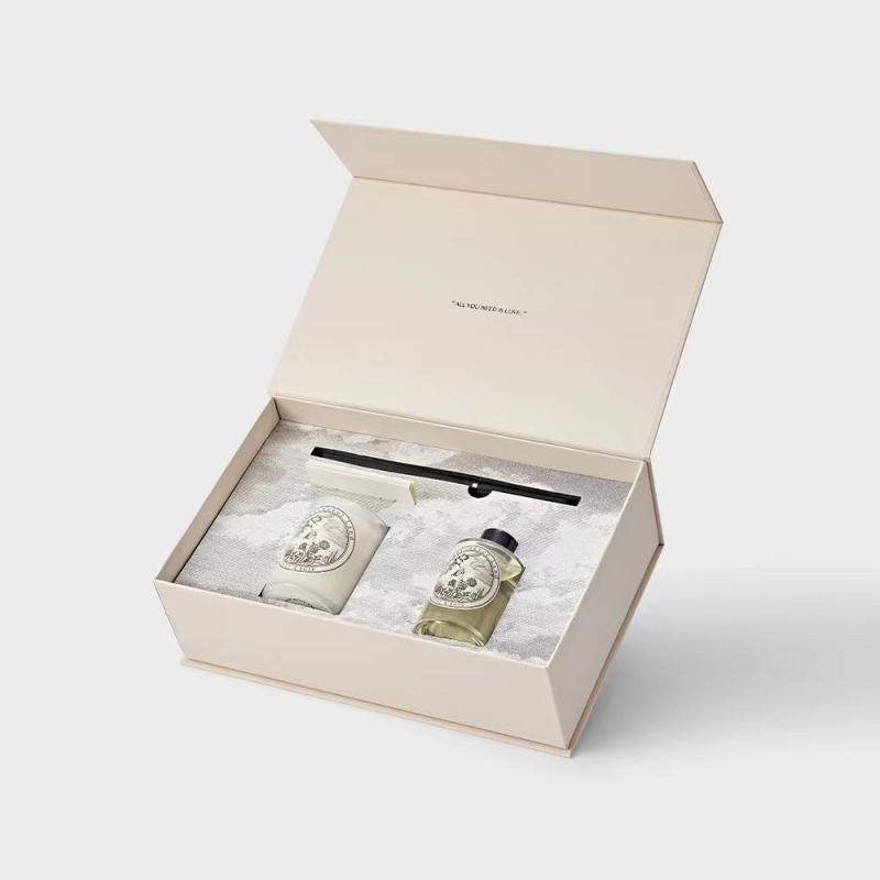Cutie personalizabilă pentru ambalarea lumânărilor parfumate, cu capac magnetic, cutie cadou din carton 1200 g, bej alb, stil carte