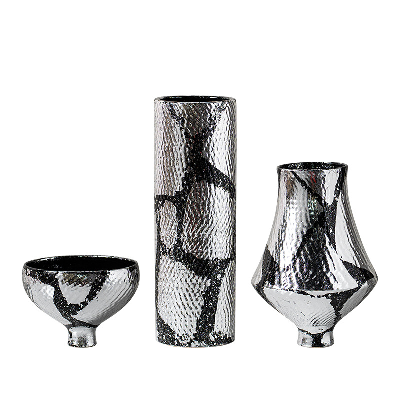 Yibeizi Vas decorativ ceramic cu folie de argint electroplacată, stil chinezesc nou, de înaltă calitate