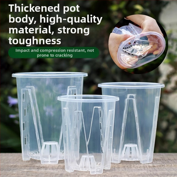 Ghiveci verde transparent cu controlul rădăcinilor pentru orhidee, dendrobium și mușchi; mare, din plastic respirabil