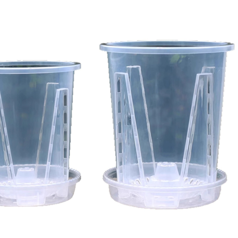 Ghiveci verde transparent cu controlul rădăcinilor pentru orhidee, dendrobium și mușchi; mare, din plastic respirabil