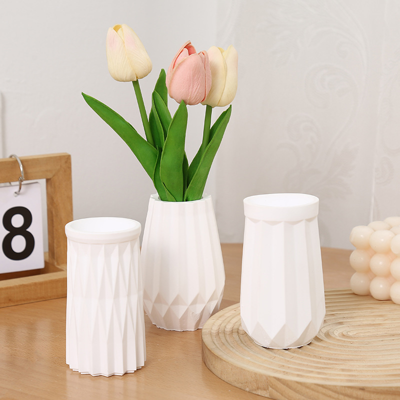 Vază Nordic DIY din ipsos – stil INS, decor alb pentru casă și hidroponie