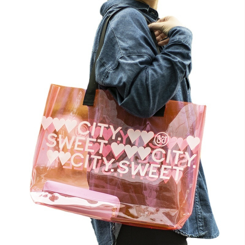 Geantă din PVC impermeabilă, geantă tip tote transparentă, personalizată pentru un magazin de îmbrăcăminte în loturi mici, geantă din PVC cu capacitate mare