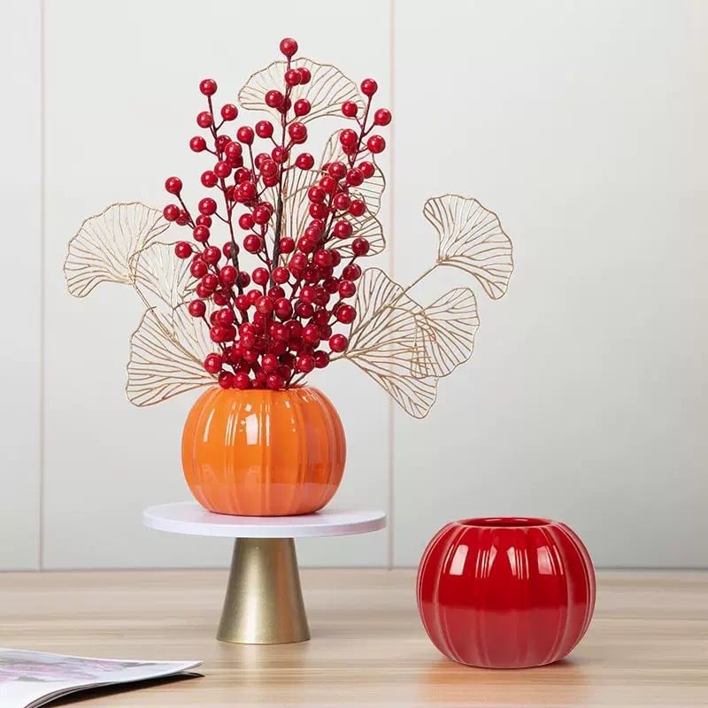 Vază din plastic în formă de dovleac, design modern minimalist, pentru aranjamente florale și decor de sufragerie pe comodă TV