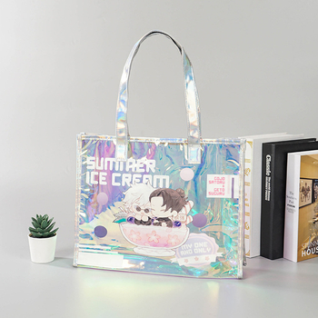 Geantă din PVC irizantă, transparentă, stil jelly, personalizabilă, cu husă TPU colorată pentru machiaj