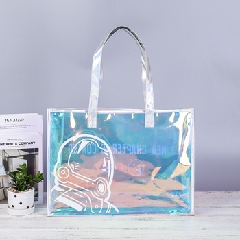Geantă din PVC irizantă, transparentă, stil jelly, personalizabilă, cu husă TPU colorată pentru machiaj