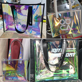 Geantă din PVC irizantă, transparentă, stil jelly, personalizabilă, cu husă TPU colorată pentru machiaj