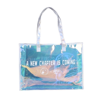 Geantă din PVC irizantă, transparentă, stil jelly, personalizabilă, cu husă TPU colorată pentru machiaj