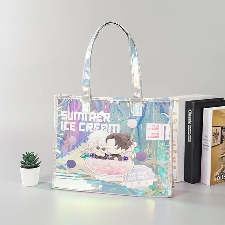 Geantă din PVC irizantă, transparentă, stil jelly, personalizabilă, cu husă TPU colorată pentru machiaj