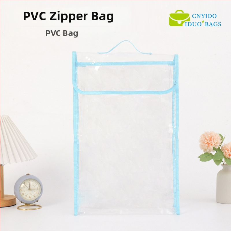 Geantă tote transparentă din PVC, mare, cu nasture ascuns, pentru depozitare haine