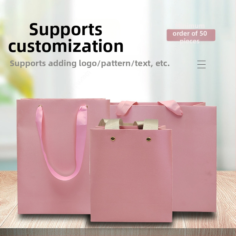 Geantă de cadou roz, textură mătase, Crăciun, decor 3D personalizabil pentru haine