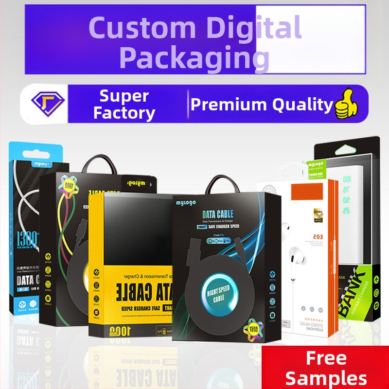 Cutie de ambalaj personalizată pentru accesorii digitale ale telefonului: folie de protecție pentru ecran din sticlă securizată, cablu de date, căști Bluetooth