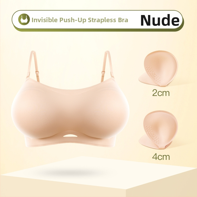 Bezramienková push-up podprsenka pre ženy, protišmyková, bezšvová, hrubšie vystužené košíčky pre zväčšenie malého poprsia, bandeau štýl, manga štýl