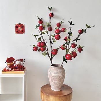 Ramură de rodie artificială cu frunze – decor pentru casă și recuzită de fotografiere