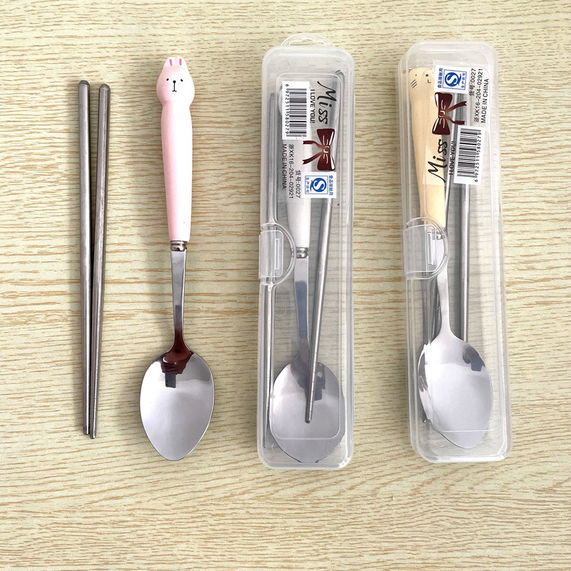 Set tacâmuri din oțel inoxidabil 304: lingură, furculiță și bețișoare pentru mâncare, portabil, 2–3 piese