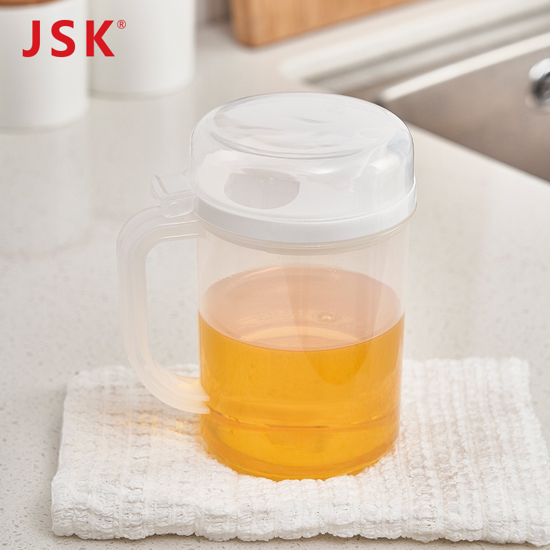 JSK recipient transparent din plastic, 650 ml, pentru ulei, oțet și condimente, cu capac cu deschidere și închidere automată