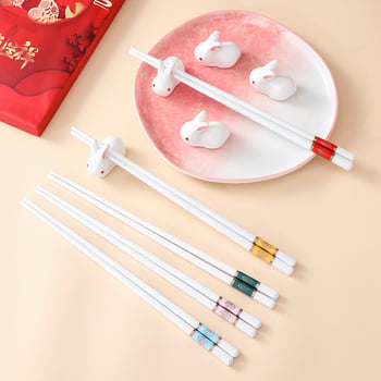 Κεραμική βάση για chopsticks με σχέδιο λαγουδάκι, σετ δώρου για το Νέο Έτος