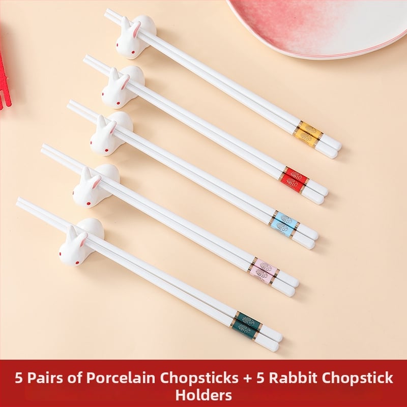 Κεραμική βάση για chopsticks με σχέδιο λαγουδάκι, σετ δώρου για το Νέο Έτος