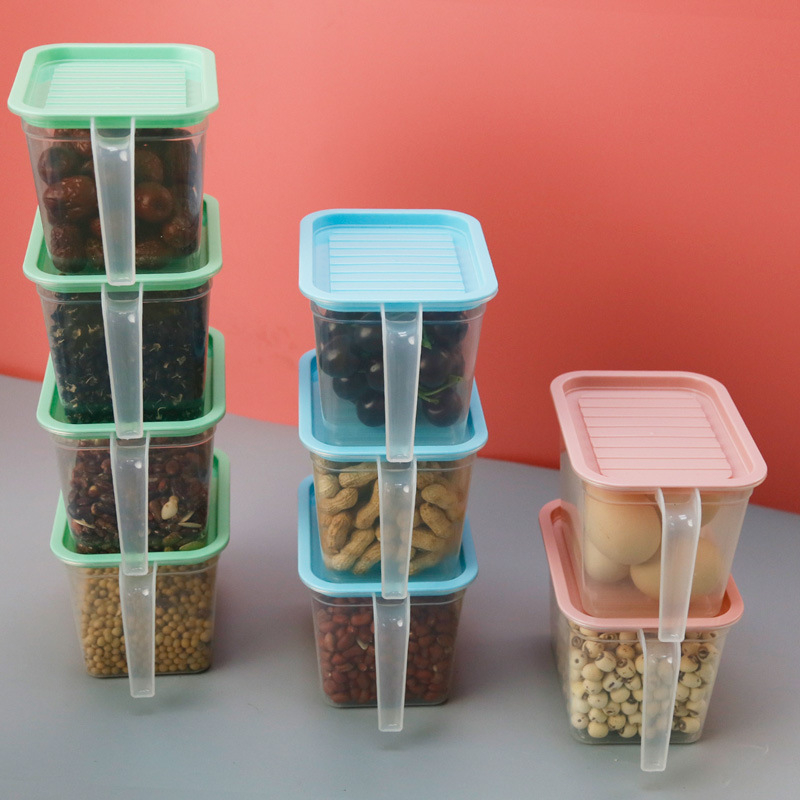 Cutie de depozitare a alimentelor cu capac, pentru fructe și alimente pe masă, pentru bucătărie și congelator, cu mâner și etanșare, potrivită pentru stivuire