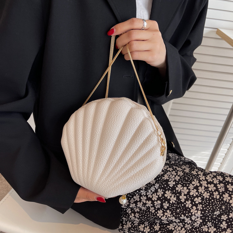 PU torbica školjkastog oblika preko ramena, kamena tekstura, mala veličina, ženski stil, korejski stil