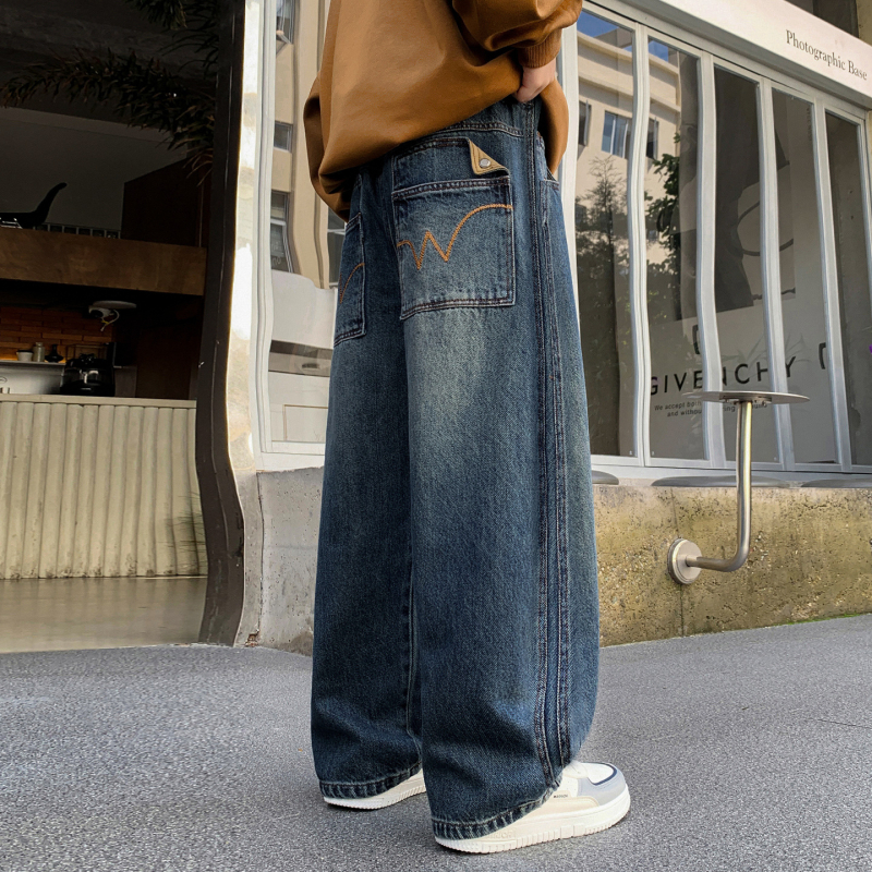 Fiúknak szóló denim jogger nadrág, tavasz-ősz 2026, nagyobb gyermekeknek, magas derekú, sportos hosszú nadrág