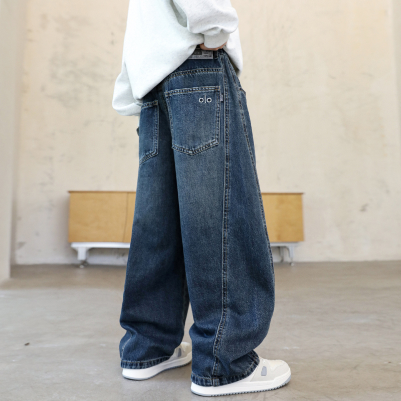 Fiúknak szóló denim jogger nadrág, tavasz-ősz 2026, nagyobb gyermekeknek, magas derekú, sportos hosszú nadrág
