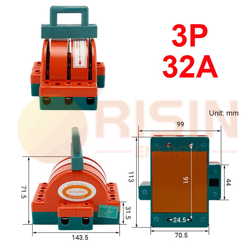 Δίπολος διακόπτης τύπου λεπίδας, 32A/63A/100A, 220V, απομονωτικός διακόπτης με διπλή μετάθεση