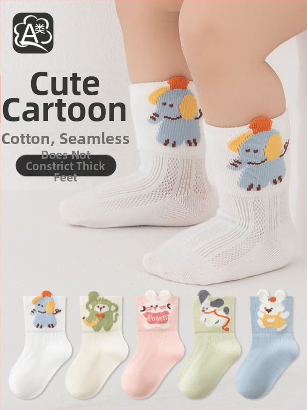 Letné tenké bavlnené detské ponožky, bez švov, sieťované, stredne dlhé do lýtka, unisex, dizajn s animovaným motívom