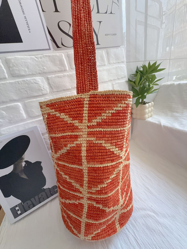 Ženska torba od rafije s blok bojama, ručno pletena kanta-torba za putovanja, za more i plažu, crossbody torba