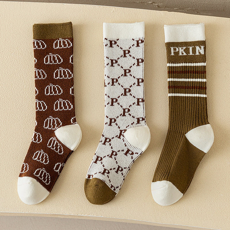 Gyerek pamut Jacquard zokni, fél lábszár hosszú, őszi-téli szezon, koreai stílus