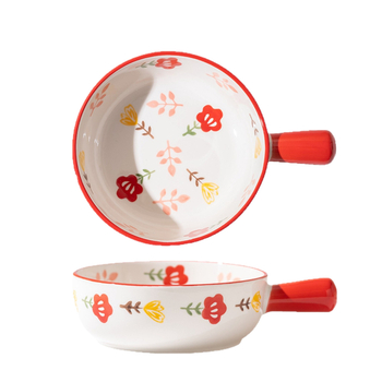 Bohemiai stílusú porcelán ebédtál fogantyúval, fedővel, mikrózható