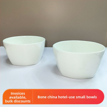 Bol din porțelan cu oase, alb pur, destinat servirii în hoteluri, design minimalist, bol de supă cu opțiune imprimare logo, diametru 10–11 cm, compatibil cu cuptorul cu microunde.