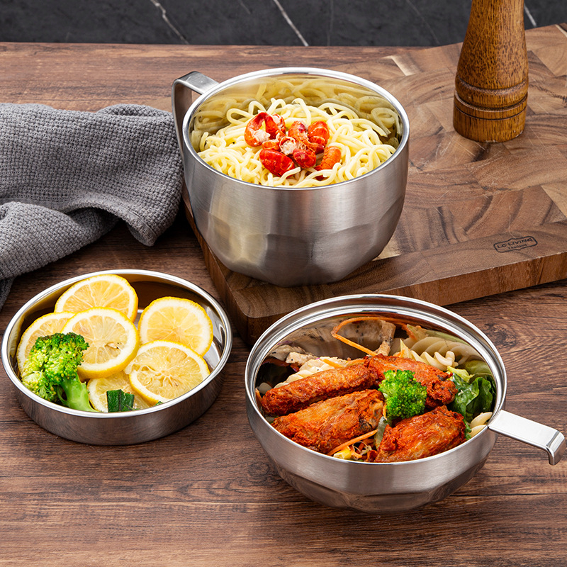 Ceașcă din oțel inoxidabil 304, cu pereți dubli și capac, pentru noodles instant, pentru birou și studenți, uz casnic