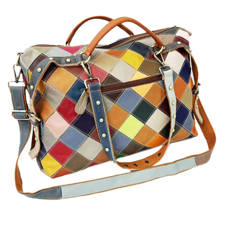 Ženska torbica od prave kože, velika zapremina, šaren patchwork dizajn, na ramenu ili crossbody