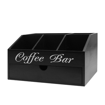 Cutie de depozitare cafea din lemn masiv, cu mai multe compartimente, organizator de bar pentru birou, cu sertar și divizoare