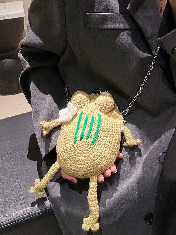 Ženska pletene crossbody torbica za telefon sa džepom za ruž i lancem u obliku žabe