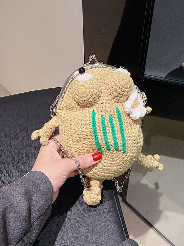 Ženska pletene crossbody torbica za telefon sa džepom za ruž i lancem u obliku žabe
