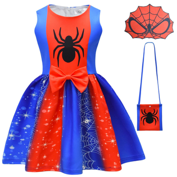 Halloween ujjatlan lányruha hálós mintával és digitális nyomtatással, masnival - 94178