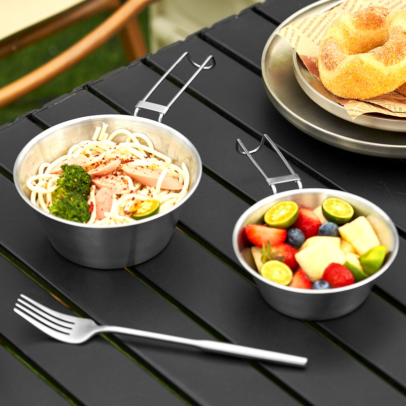 Bol de salată din oțel inoxidabil 304, vas circular pentru mese, design minimalist modern, bol pentru picnic și condimente, diametru 12–12,9 cm sau 14–14,9 cm