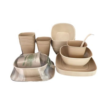 Set de veselă de unică folosință din coajă de orez, patru piese, ambalare individuală, formă pătrată, cești, boluri, farfurii și linguri, pentru banchete și restaurante