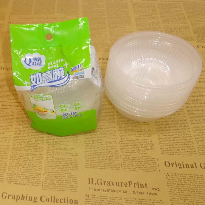 Boluri de unică folosință transparente, pachet de 20 bucăți, din plastic întărit, pentru mâncare la pachet (take-out), boluri pentru orez și supă, en gros