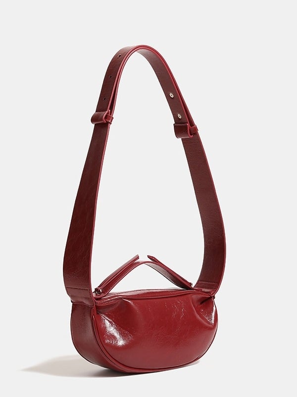 Crvena vintage dumpling mini torbica za ramenu, za žene, crossbody, stil Saddle bag