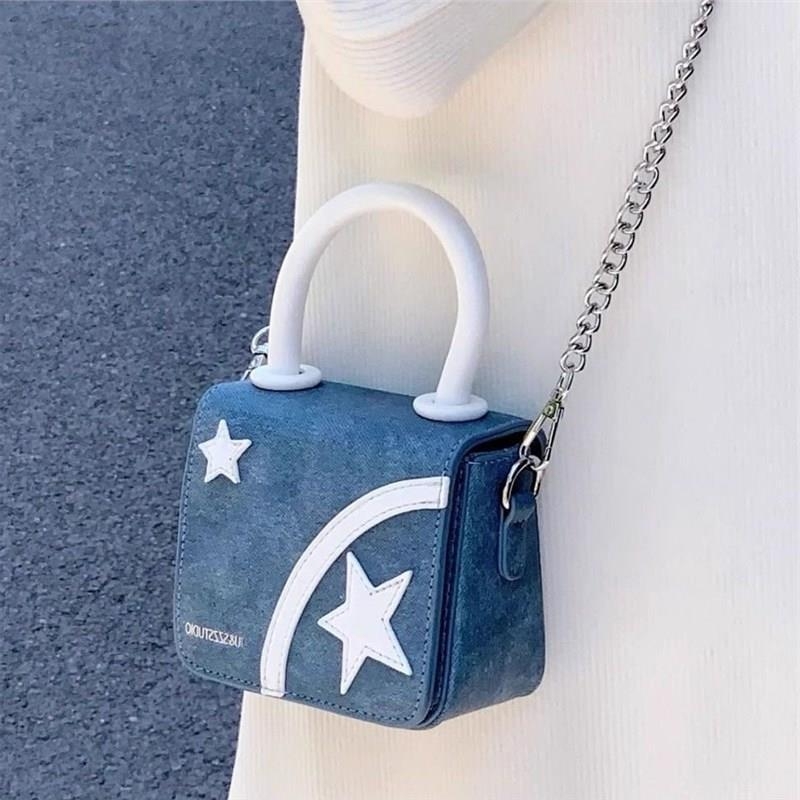 Nišni dizajn torba preko ramena s denim zvijezdom – mini lančana torbica, luksuzan dojam