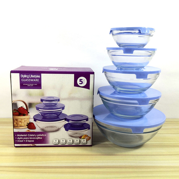 Set de 5 boluri din sticlă cu capace – recipiente versatile pentru păstrarea alimentelor acasă